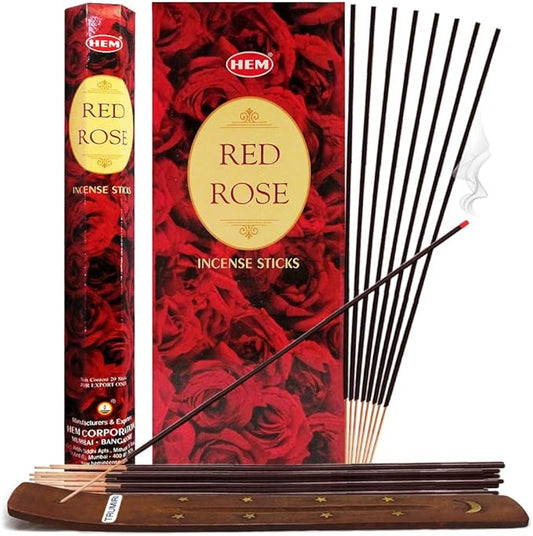 TRUMIRI Red Rose Incense Stick Bundle: 120 Count (6 Packets of 20 Sticks Each) with Trumiri Incense Holder