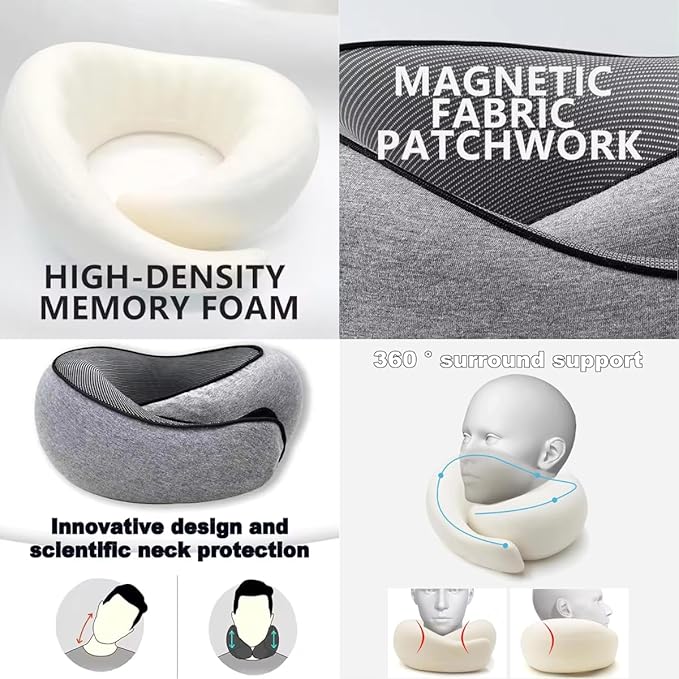 Wander Plus Travel Pillow, Travel Neck Pillow Memory Foam Travel Pillow 2024 New Travel Pillow Suitable for Travel, Airplanes, Cars and Offices (Light Gray)
