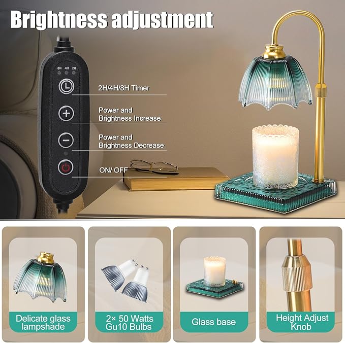 Candle Warmer Lamp with Timer - Electric Candle Wax Melt Warmer with Adjustable Height and Dimmer for Scented Wax, Homer Décor and House Warming Birthday Gifts for Women Mom
