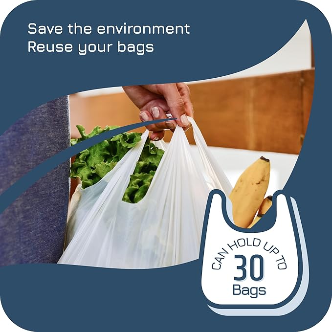 Wall-Mount Grocery Bag Dispenser | Space-Saving Design | Easy Install | Smudge-Proof, Fingerprint-Resistant | White | Holds Most Bags for Maximum Storage