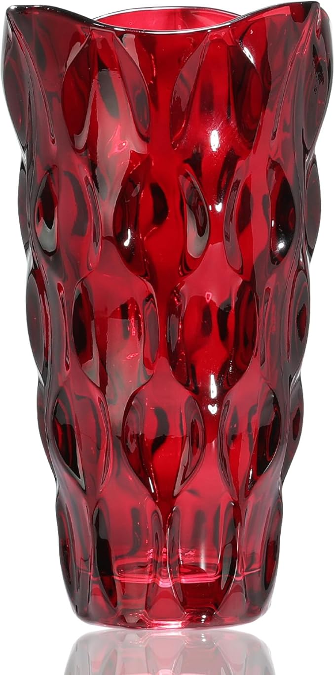 CEMABT 9.5inch 3.4 lb Glass Vases for Flowers Unbreakable Thickened Morden vase for Tables Centerpieces,Colorful,Vintage and Clear Rose Large Flower vases for Bouquet Unique Gifts（Red）