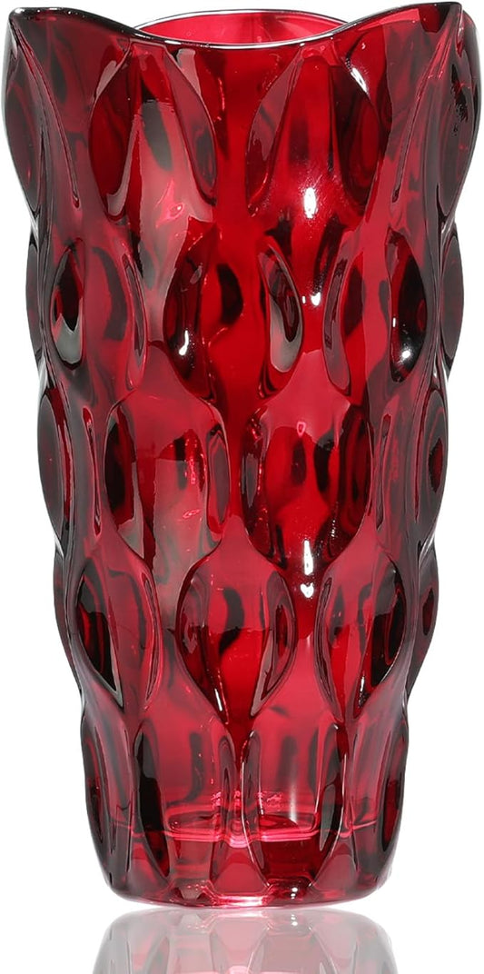 CEMABT 9.5inch 3.4 lb Glass Vases for Flowers Unbreakable Thickened Morden vase for Tables Centerpieces,Colorful,Vintage and Clear Rose Large Flower vases for Bouquet Unique Gifts（Red）