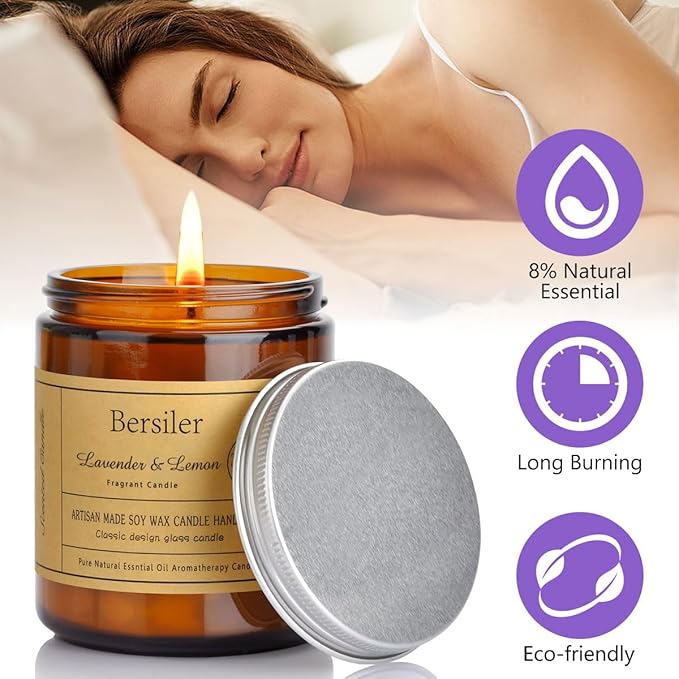 Lavender Lemon Scented Candles, Lavender Candles for Home Scented Aromatherapy Candles, Stress Relief and Relax Candle Gift for Women Birthday Christmas, 7oz Soy Wax Candle