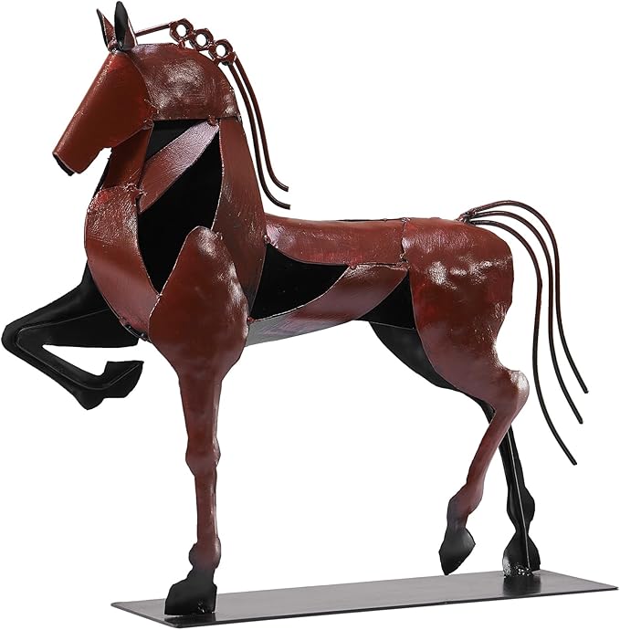 Horse Statue, Unique Metal Art Sculpture for Vintage Home Decor, Modern Decor, Gift for Horse Lovers (Brown)