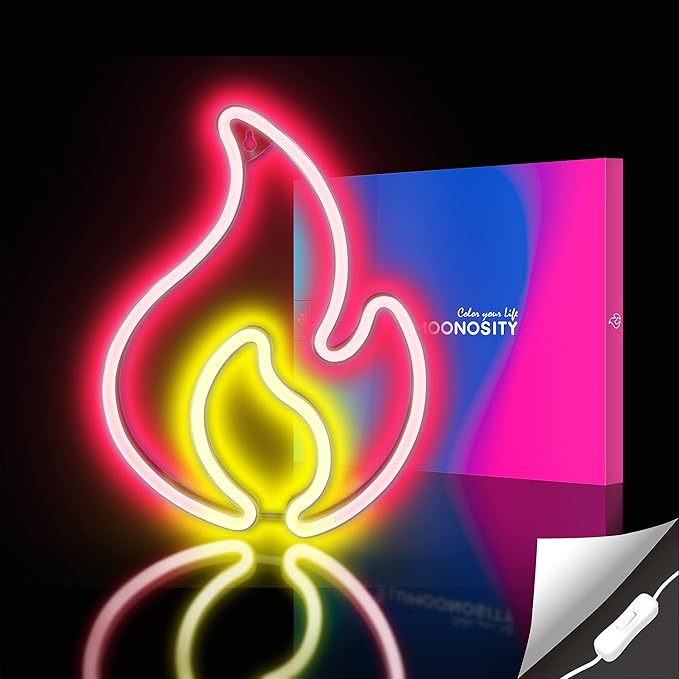 Lumoonosity Flame Neon Sign, Red and Yellow Flame Neon Light with On/Off Switch, Flame Led Light Sign for Wall Decor, Hanging Flame Shaped Light, Fire Neon Lights for Bedroom, Gaming Room Setup