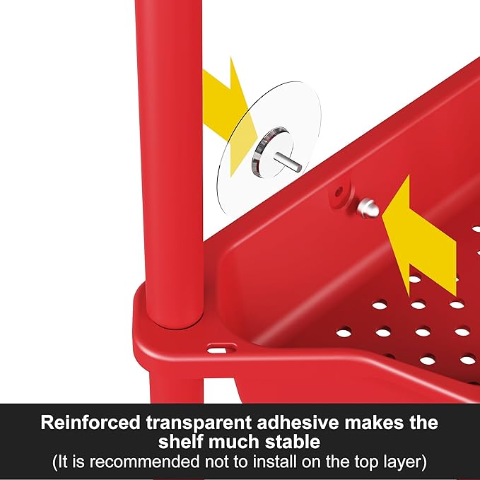 Orimade Rustproof 3 Tier Floor Standing Corner Shower Caddy Organizer, Plastic Metal Splicing Floor Corner Shelf Rack Stands for Bathroom, Red