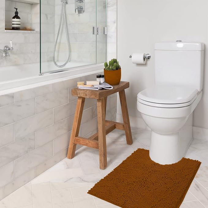 Bathroom Rugs Sets 2 Piece, Luxury Chenille Bath Mat Set, Soft Plush Anti-Slip Bath Rug + U-Shaped Toilet Mat. Microfiber Shaggy Carpet, Super Absorbent (24” x 36” & 20” x 24” U, Pumpkin)