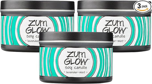 Indigo Wild Zum Glow Lavender Mint Candle - Soy Wax Candle with Lead-Free Wick - Relaxing Candles Scented with Essential Oils - Long-Lasting Scented Candles - 30-Hour Burn Time - 7 oz (3 Pack)