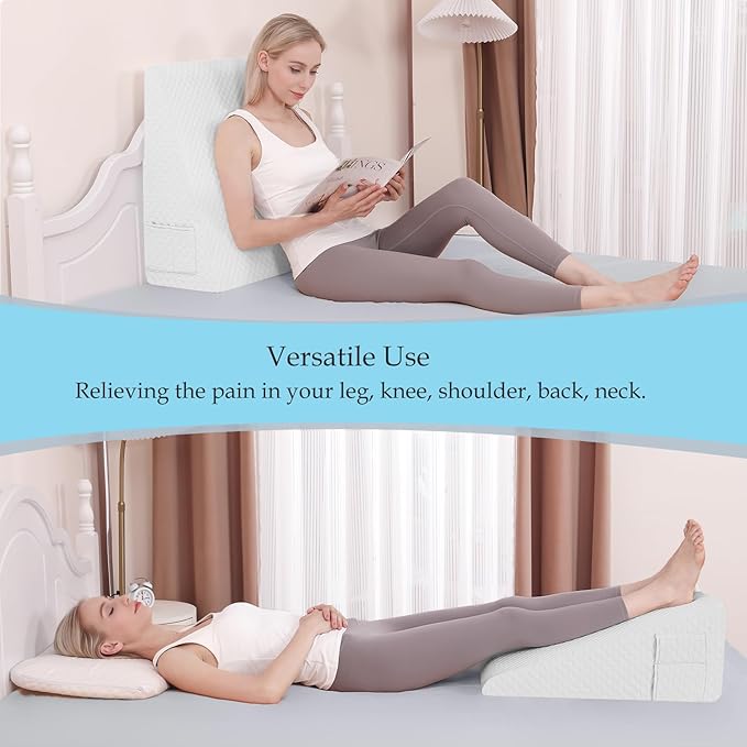 Forias Wedge Pillow for Sleeping,10" Bed Wedge Pillow for After Surgery,Acid Reflux,Snoring,Memory Foam Top Triangle Pillow Wedge with Breathable Removable Cover
