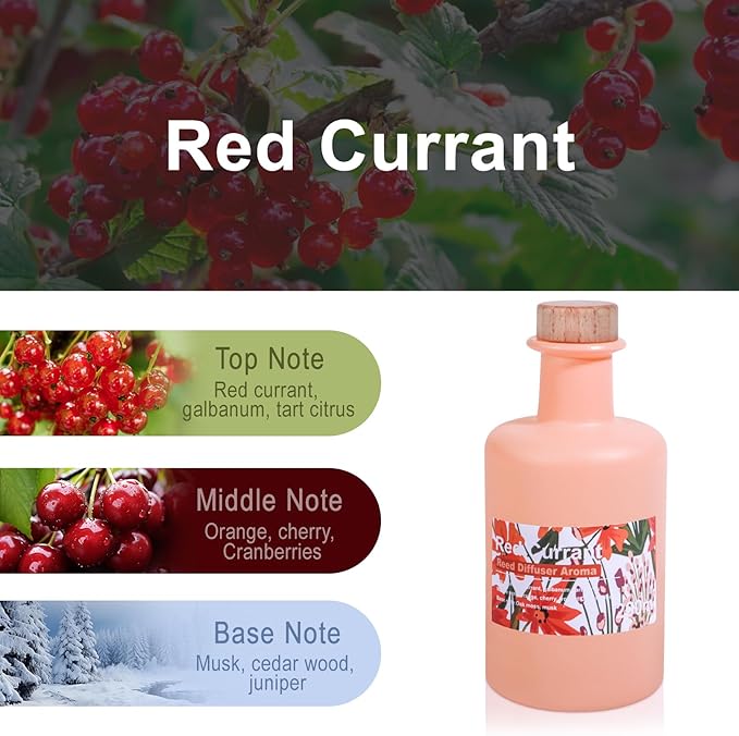 Red Currant Reed Diffuser Set, 6.8fl oz/200ml Fruit & Cedar Wood Scented Oil Diffuser with Rattan Sticks, Cranberries Aroma Fragrance for Bathroom Office Shelf Living Room Home Decor