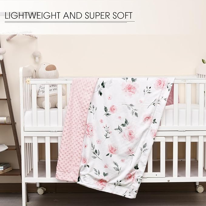 Minky Baby Blanket for Girls, Soft Lightweight Micro Fleece Blanket with Double Layer, Dotted Backing, Breathable Receiving Blanket for Newborns, 30x40 Inches, Floral Flowers