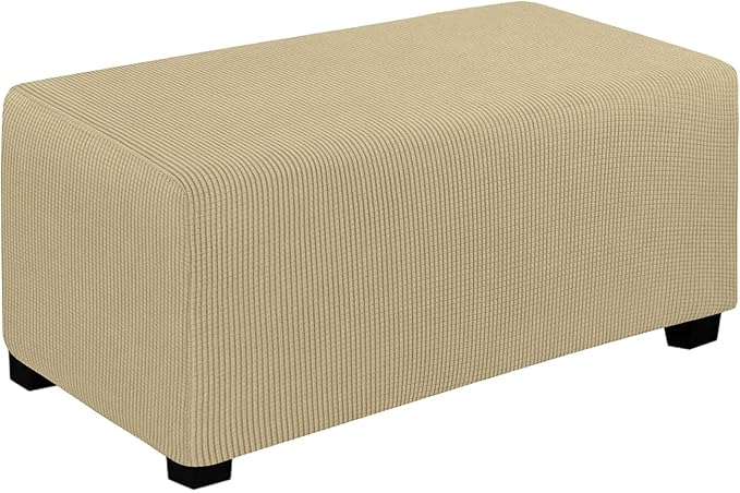 Easy-Going Stretch Ottoman Cover Folding Storage Stool Furniture Protector Soft Rectangle slipcover with Elastic Bottom(Ottoman Large,Beige)