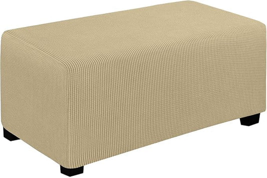Easy-Going Stretch Ottoman Cover Folding Storage Stool Furniture Protector Soft Rectangle slipcover with Elastic Bottom(Ottoman Large,Beige)