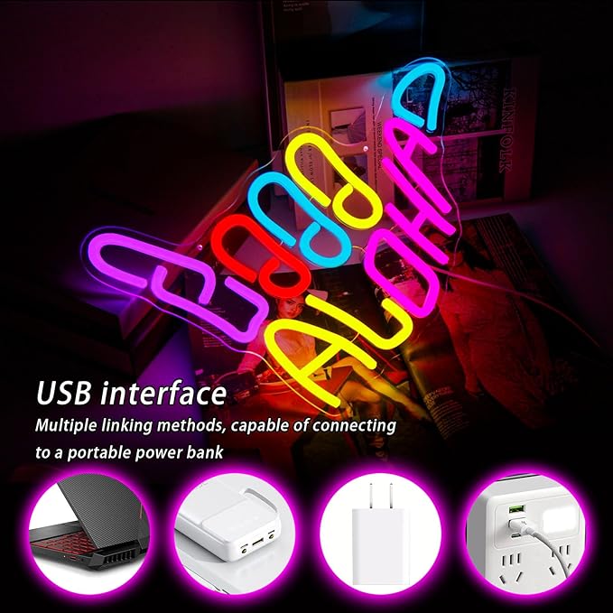 Aloha Hand Neon Sign Dimmable Shaka Gesture Skeleton Hand Led Neon Sign Light for Wall Decor Home Office Hotel Pub Bar Birthday Gift Kids LED Art Wall Decoration