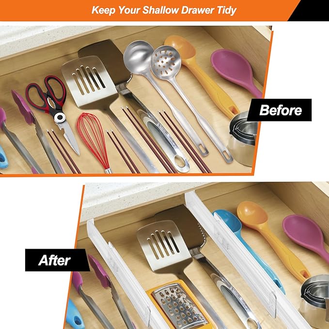 4 Pack Drawer Dividers for Clothes, 2.3" High 13"-21" Adjustable Drawer Dividers Expandable Dresser Drawer Organizer, Clear Drawer Separators for Clothes, Underwear, Cosmetic, Kitchen Utensils Storage