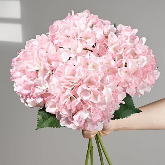 BLEUM CADE 8 Pcs Pink Hydrangea Artificial Flowers with Realistic Stems, 18In Large Fake Pink Flowers, Faux Flower for Home Party Decor Outdoor Wedding Bouquets Table Centerpieces Decoration