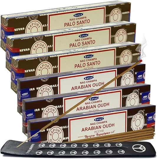 Palo Santo Arabian Oudh Incense Sticks & Holder Bundle Variety Pack from House of Nag Champa Incense Sticks and Trumiri