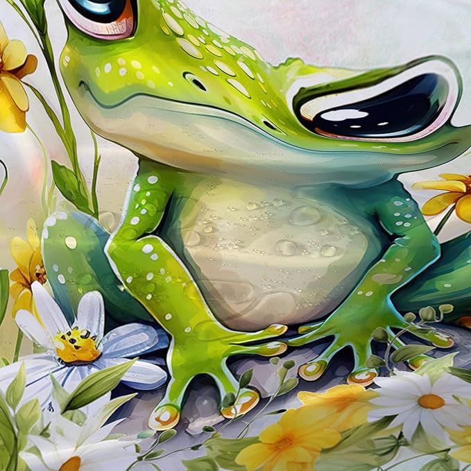 AILONEN Green Frog Shower Curtain,Cute Cartoon Frog Waterproof Fabric Shower Curtain for Bathroom,Beautiful Sunflower Kawaii Tree Frog Shower Curtain Set with Hooks for Kids Boys Girls,72" W*84" H