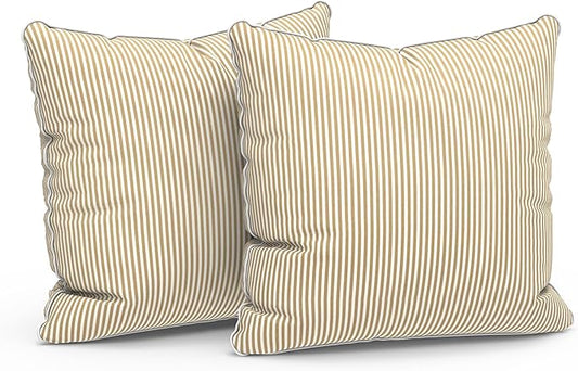 LVTXIII Outdoor Throw Pillow Covers Waterproof Tropic Accent Pillow Cases Fluffy Outdoor Cushion Covers for Garden and Patio Furniture Decoration, 16x16, 2 Pack, Strip Beige