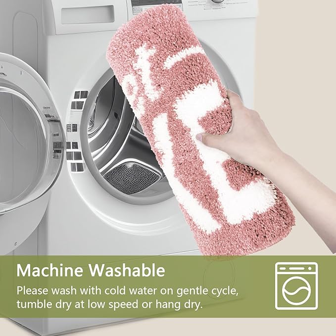Small Get Naked Bathroom Rugs - Funny Bath Mats for Bathroom Non Slip Cute Carpet for Bathroom Floor Decor Water Absorbent Bath Rugs for Sink Bathtub and Shower Pink 16" x 24"