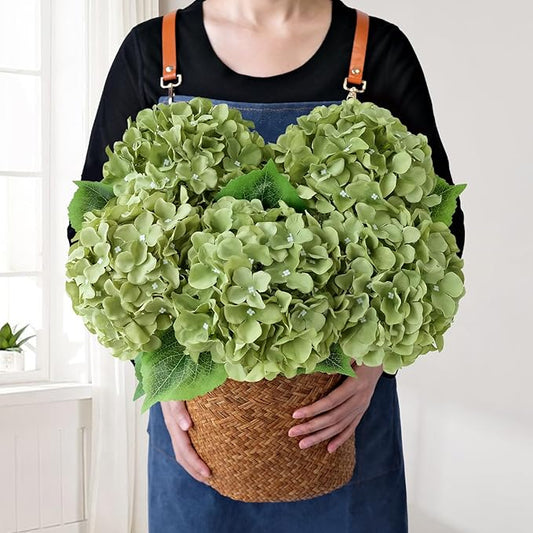 Green Flowers Artificial Hydrangeas, 5Pcs 20Inch Large Lifelike Faux Silk Flowers, Full Artificial Hydrangeas for Bouquet Table Centerpieces Indoor Spring Outdoor Home（Rosemary Green）