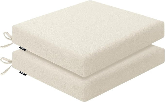 Outdoor Chair Cushions 19 x 19 x 2.5 Inch Set of 2, Water-Resistant & Fadeness Durable Patio Furniture Cushion for Garden Sofa Couch Chairs, Portable Comfort with Attach Ties, Beige