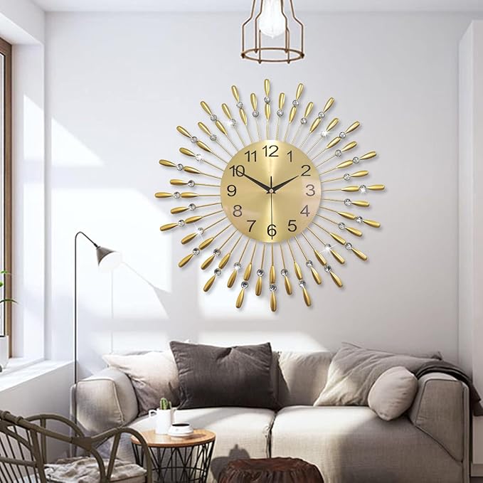 Wall Clock,20inch Decorative Wall Clocks Silent Quality Quartz Battery Operated,Large Wall Clock for Living Room,Kitchen,Home,Bathroom,Bedroom Wall Decor,Golden