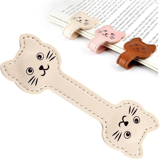 Zkptops Magnetic Leather Bookmarks Cute Cat Book Markers for Reading Women Men Strong Magnet Bookmark Clips Page Mark Unique Books Accessories Gifts for Book Lovers Teachers Students Reader (Khaki)