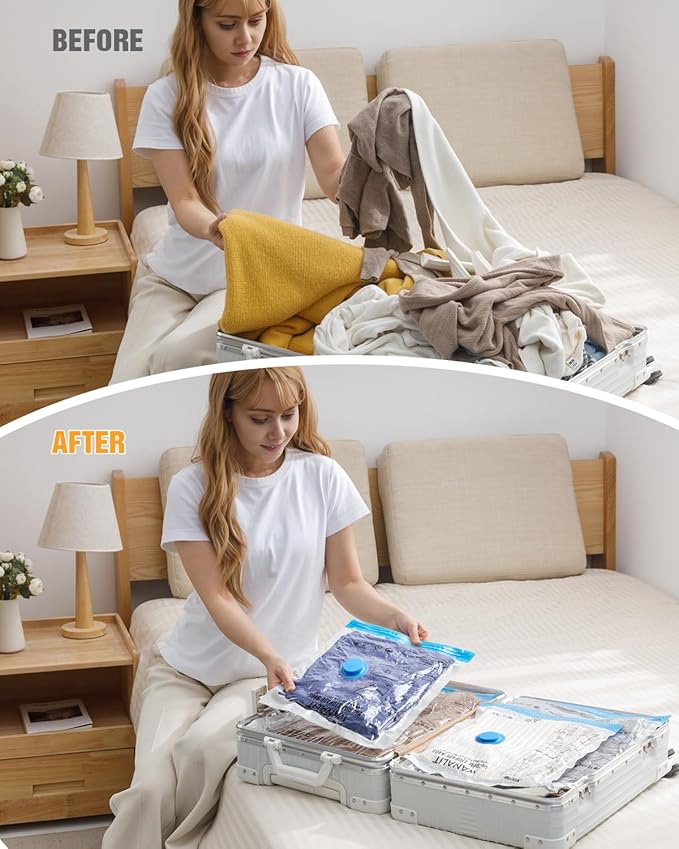 Vacuum Storage Bags for Travel, 12 Pack (4M+4S+4XS) Vacuum Seal Bags with Wireless Rechargeable Electric Pump, Travel Essentials Space Saving Bag for Clothes, Luggage, Carry-on Suitcase, Backpack