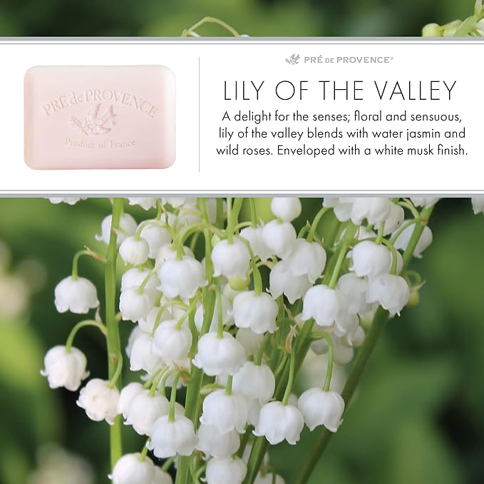 Pre de Provence Artisanal Soap Bar, Natural French Skincare, Enriched with Organic Shea Butter, Quad Milled for Rich, Smooth & Moisturizing Lather, Lily of the Valley, 5.3 Ounce