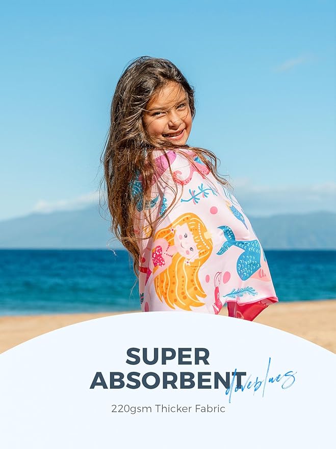 Kids Beach Towels 2 Pack 60''x30'', Quick Dry, Sand Free, Compact, Lightweight, Absorbent, Girls & Boys Large Microfiber Towels Gifts for Pool, Swim, Cruise Essentials