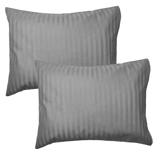 Toddler Pillowcases Set of 2, Hypoallergenic 14x19 Pillow Cover Fits Pillows Sized 13x18 or 14x19, 100% Soft Cotton Envelope Closure Kids Pillowcase for Sleeping, Machine Washable, Grey Stripe
