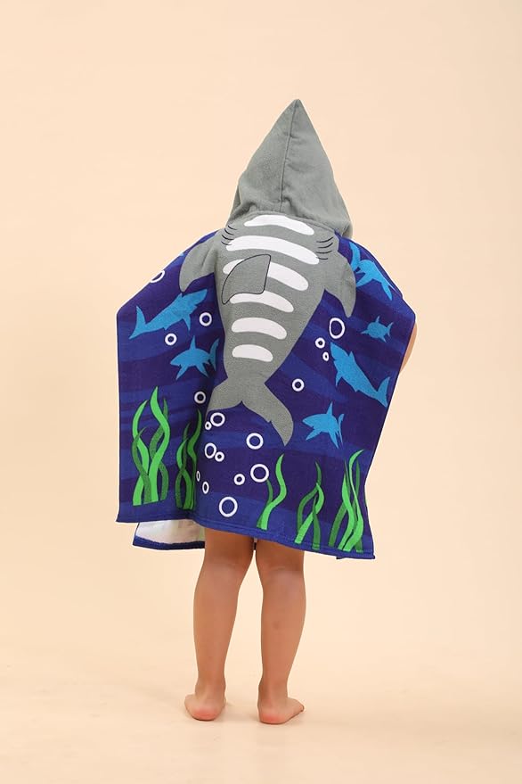 Shark Hooded Towels for Kids, Kids Beach Towels for Boys/Girls, Swimming Towels/Towel Robes/Wearable Towels/Pool Towels for Kids 2-10, Poncho Beach Towels for Kids, Hooded Beach Towels for Toddler