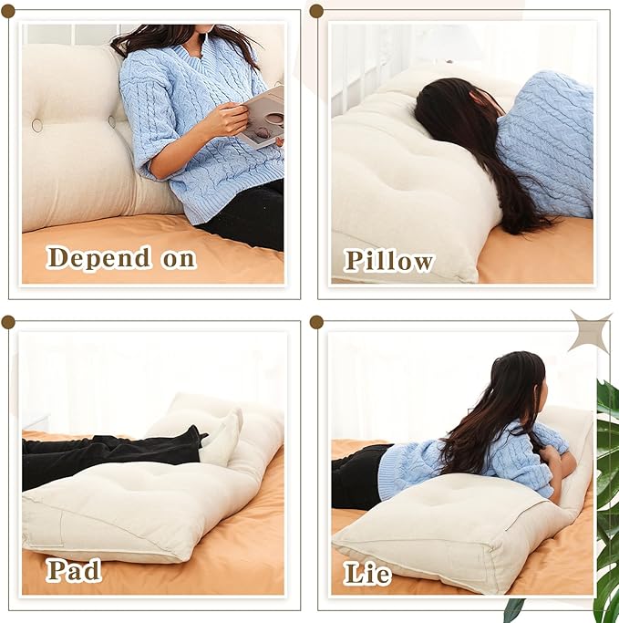Wenqik Wedge Pillow Triangular Dorm Headboard Bed Rest Reading Backrest Back Support Long Bolster Pillow with Removable Cover for Dorm Room Supplies(Beige,Queen (59 x 20 x 8 Inch))