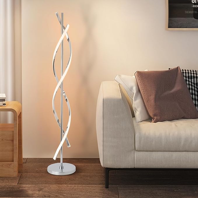 ADISUN 40W LED Modern Floor Lamp Remote Control Dimmable Spiral Floor Lamp Indoor Tall Lamp Floor Lamps for Living Rooms Family Rooms Bedrooms Offices Lighting (Silver)