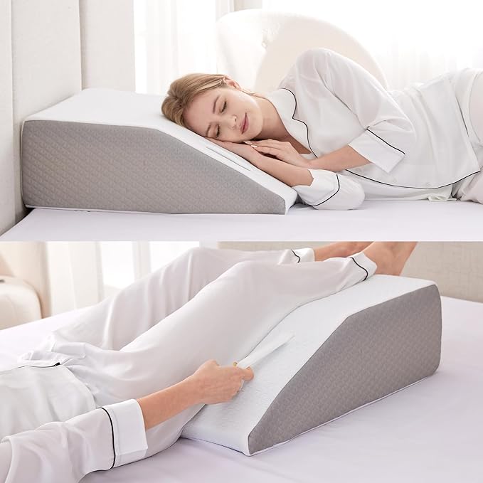 Leg Elevation Pillows for Sleeping, Memory Foam Wedge Pillow for Legs, Knee Wedge Pillow for After Surgery, Swelling, Back Pain and Circulation, Non-Slip Base, Removable Cover (8 Inch, White)