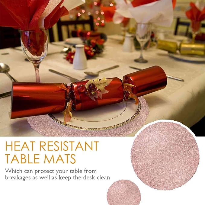 GIVERARE Placemats Set of 4, Round Heat-Resistant Vinyl Placemat, 15 inch Non-Slip Washable PVC Table Mat, Easy to Clean Premium Plastic Mats for Dining, Kitchen Table (Bright Pink)