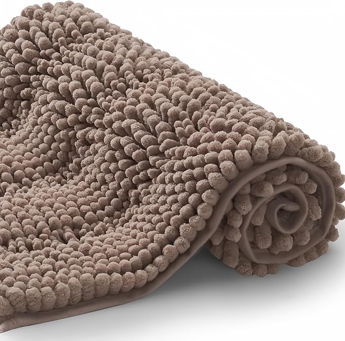 Bath Mat for Bathroom Ultra-Soft Machine Washable Rugs for Shower Room with Non-Slip Backing Shaggy Absorbent Luxury Chenille Bath Rug Perfect for Tub Sink Bedroom Door (16"x24", Camel)