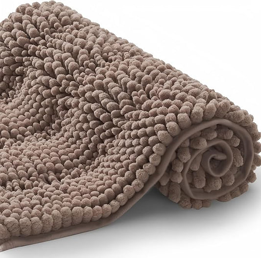 Bath Mat for Bathroom Ultra-Soft Machine Washable Rugs for Shower Room with Non-Slip Backing Shaggy Absorbent Luxury Chenille Bath Rug Perfect for Tub Sink Bedroom Door (16"x24", Camel)