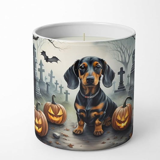 Caroline's Treasures DAC2036CDL Dachshund Spooky Halloween Decorative Soy Candle Nature Soy Wax Essential Oil Home Decor Ideal for Bedroom Kitchen Bath Office Gift, 10 oz
