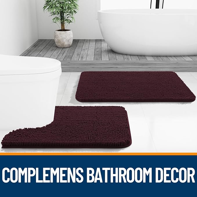 OLANLY Bathroom Rugs 36x24, Extra Soft Absorbent Chenille Bath Rugs, Rubber Backing Quick Dry, Machine Washable Bath Mats for Bathroom Floor, Tub and Shower, Home Decor Accessories, Black Cherry