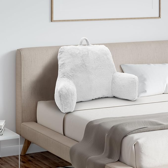 Reading Pillow Large Bed Pillow,Backrest with Arms, Back Support for Sitting Up in Bed, Couch for Lounging Bedrest,White