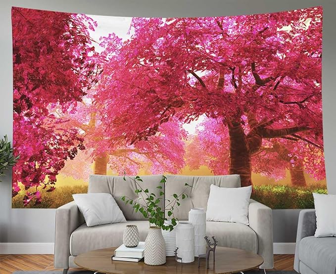 EMMTEEY Forest Nature Wall Hanging - Mysterious Cherry Blossoms Tapestry, Large 92.5X70.9, Perfect for College Dorm