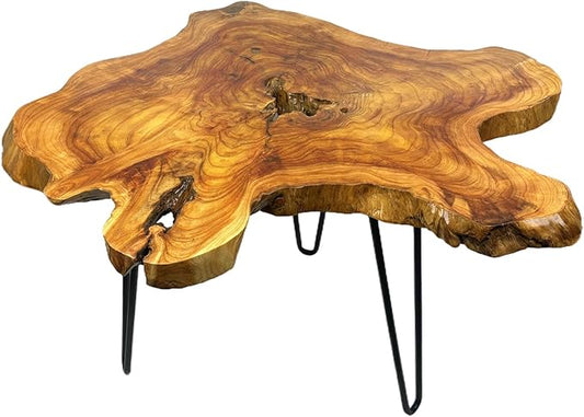 Live Edge Coffee Table, Natural Wood Side Table for Living Room with Metal Hairpin Legs, Large Wooden Rustic End Table Desktop (Medium)