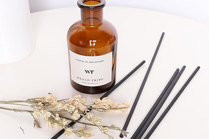WEALD TRIBE Reed Diffuser Set for Bathroom Shelf Decor, Sticks Diffuser with Essential Oils Included | Early Summer Gardenia Scent 4.0 fl oz Fragrance Oil | Defusers for Home Apartment Essentials
