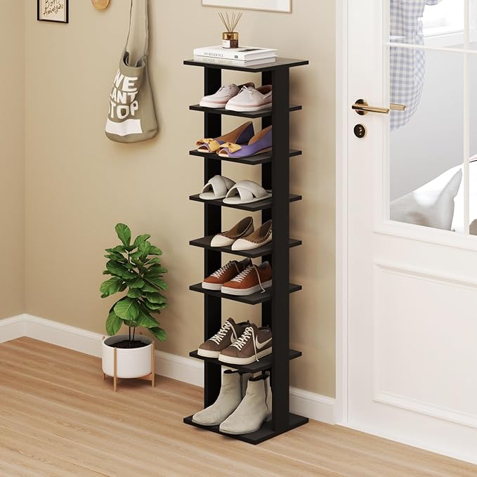 Tangkula 8-Tier Vertical Shoe Rack, Space-Saving Corner Shoe Organizer for 7 Pairs, Narrow Shoe Storage for Entryway, Front Door, or Closet