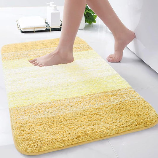 Arotive Microfiber Bathroom Rugs, Shaggy Soft and Absorbent Bath Rug, Non-Slip, Thick Plush Machine Washable Dry Bath Mats for Bathroom, Tub and Shower, 24x16, Light Yellow