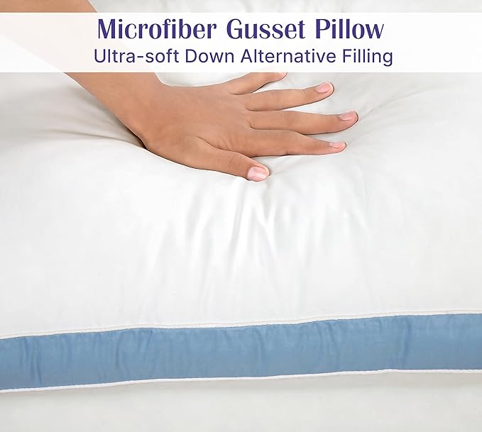 ROYALE LINENS Pillows Queen Size Set of 2 -Bed Pillows for Sleeping -Cooling Pillow for Back, Stomach or Side Sleepers -Down Alternative Queen Gusseted Pillows -Hotel Quality (20x30 Inches, Pack of 2)