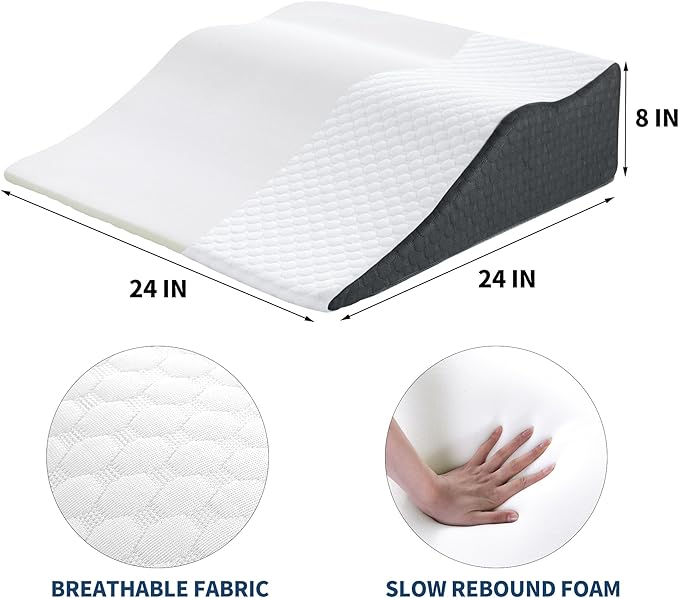 HOMBYS 8" Bed Wedge Pillow for Back & Side Sleepers, Wave-Shaped Design Fit The Neck Curve, Back Support & Neck Elevation Pillow, Slow Rebound Foam Filling Supportive Pillow with Breathable Cover
