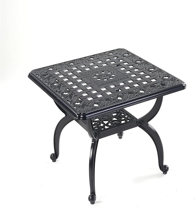Mandolin Outdoor Patio,Rust -Resistant Cast Aluminum Side Table,Weather Resistant End Table，Coffee Table， Perfect for Patio, Backyard Or Garden. W 20.8" X H18.5(Aluminum Square, Black)